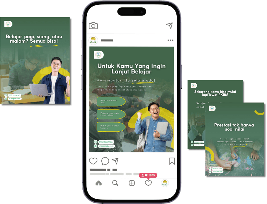Desain grid sosial media awal untuk peluncuran akun Masagi Edu-Preneur dengan gaya minimalis, netral, dan tipografi yang elegan.